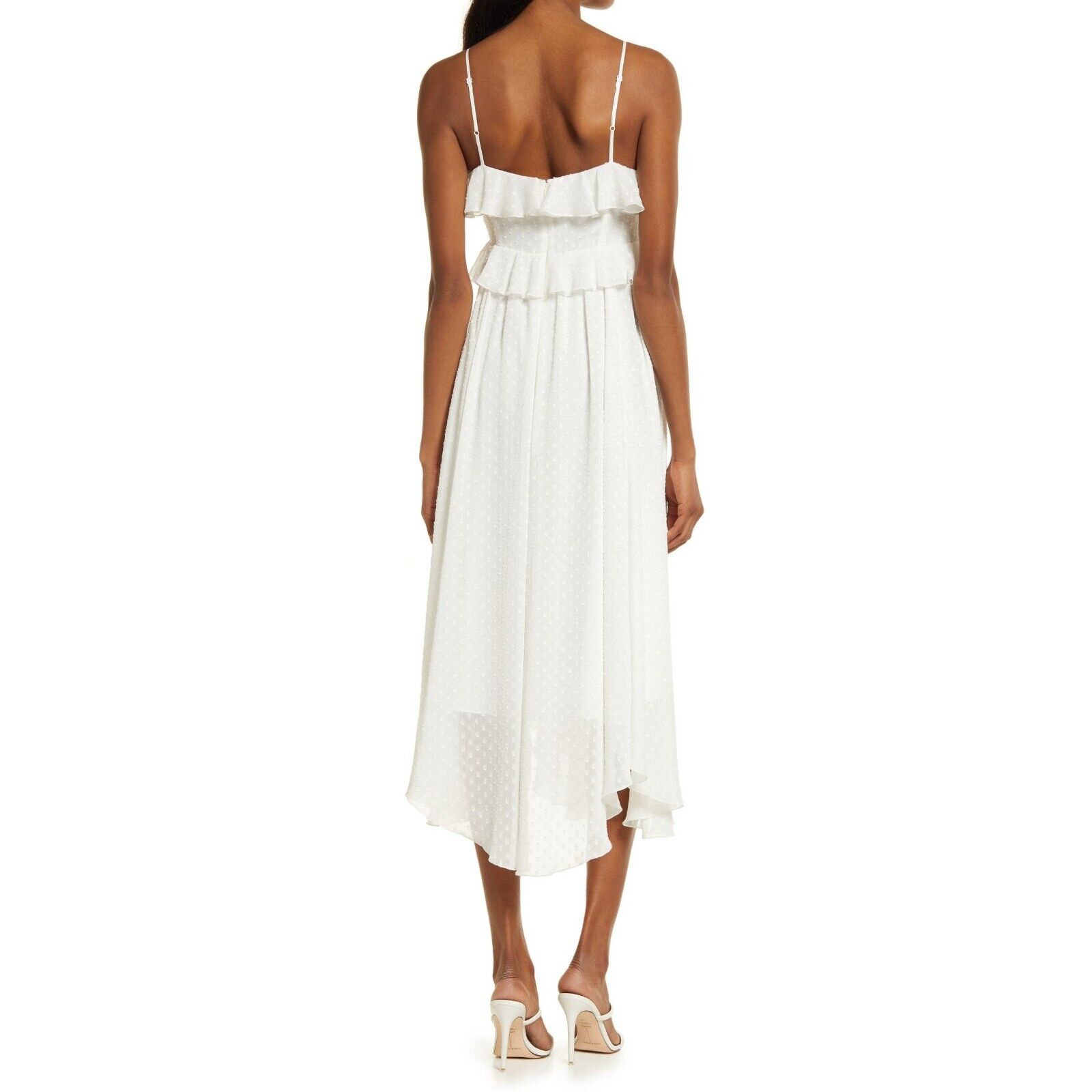 Chelsea28 Women Ivory Dotted Mesh Ruffle V-Neck Midi Cocktail Dress Size S — image 2 of 8